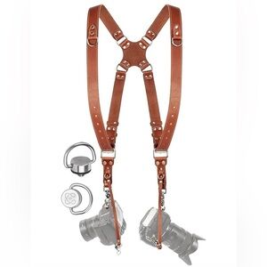 Dual Leather Camera Harness Strap - Brown